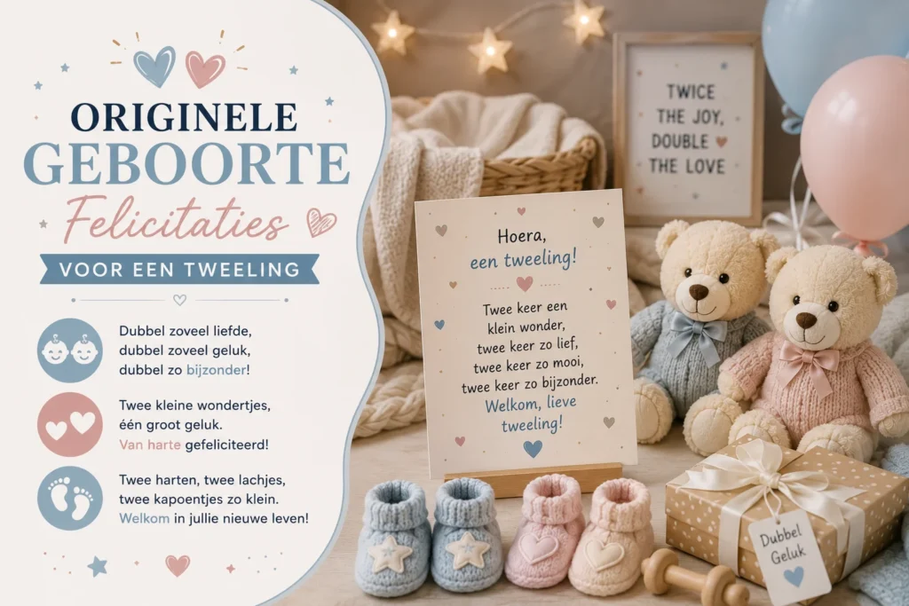 Originele geboorte felicitaties voor een tweeling