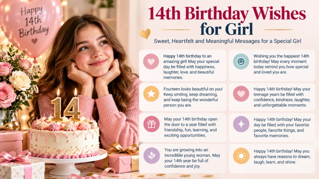 14th Birthday Wishes for Girl