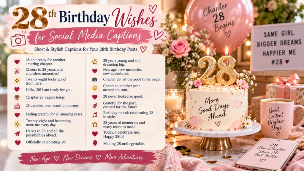 28th Birthday Wishes for Social Media Captions