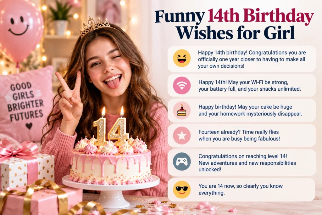 Funny 14th Birthday Wishes for Girl