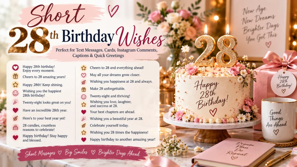 Short 28th Birthday Wishes
